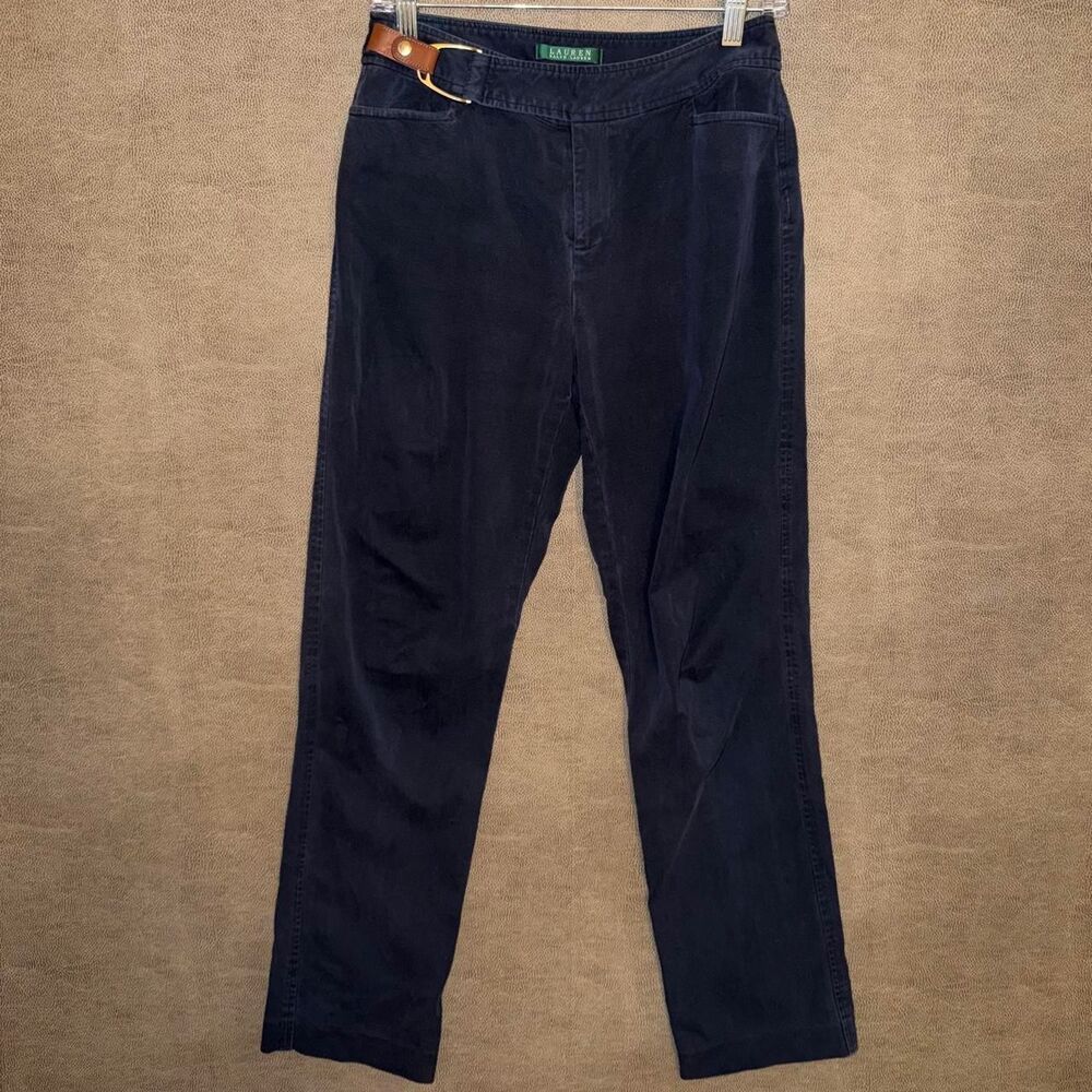 Ralph Lauren ‘Lauren’ Navy blue cotton pants with leather and gold clasp